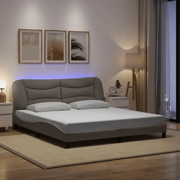 Gossi cadru de pat cu lumini led, gri taupe, 180x200 cm, textil