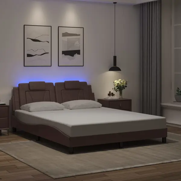 Gossi cadru de pat cu lumini led, maro, 160x200 cm, piele ecologica
