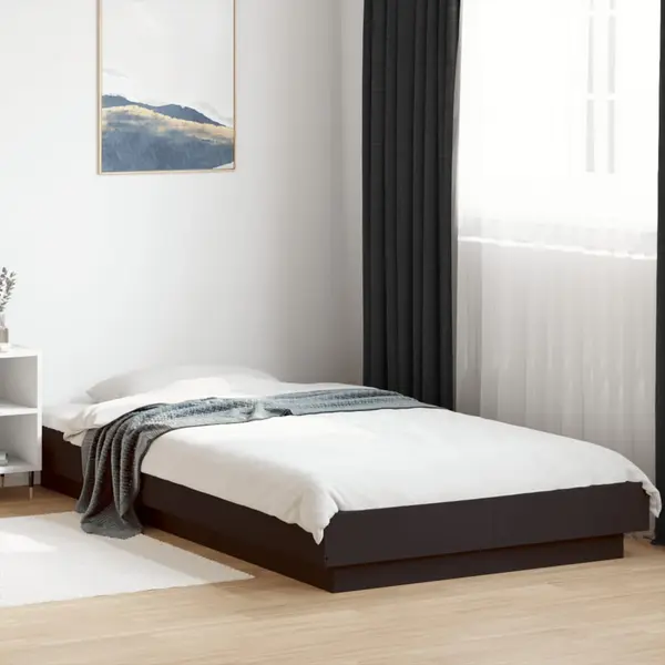 Gossi cadru de pat cu lumini led, negru, 100x200 cm, lemn prelucrat