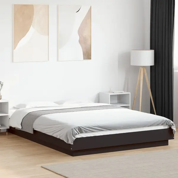Gossi cadru de pat cu lumini led, negru, 120x190 cm, lemn prelucrat