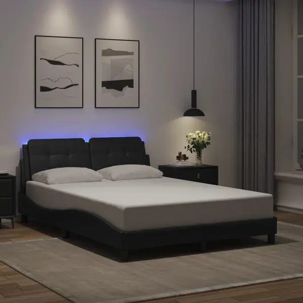 Gossi cadru de pat cu lumini led, negru, 120x200 cm, piele ecologica