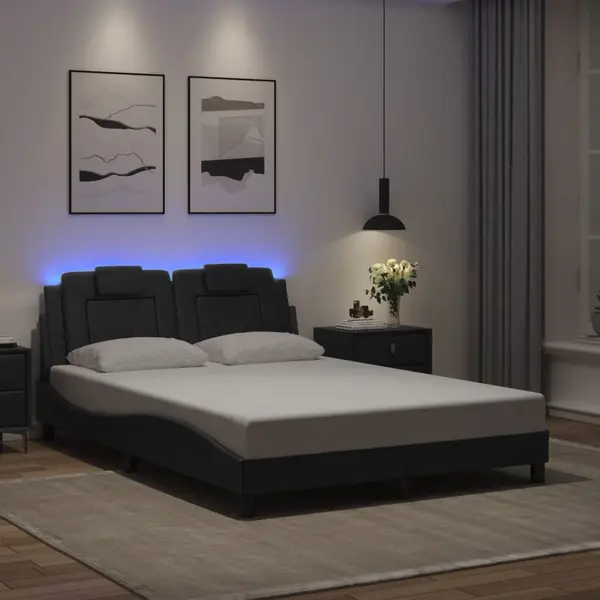 Gossi cadru de pat cu lumini led, negru, 140x190 cm, piele ecologica