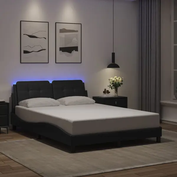 Gossi cadru de pat cu lumini led, negru, 140x190 cm, piele ecologica