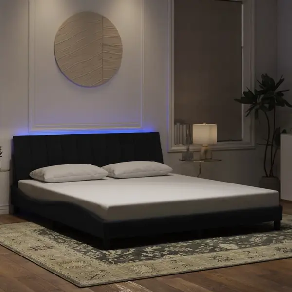 Gossi cadru de pat cu lumini led, negru, 180x200 cm, catifea