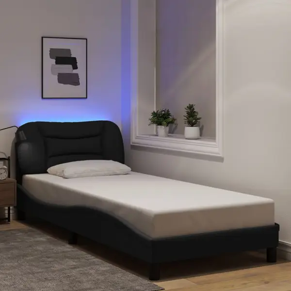 Gossi cadru de pat cu lumini led, negru, 80x200 cm, textil