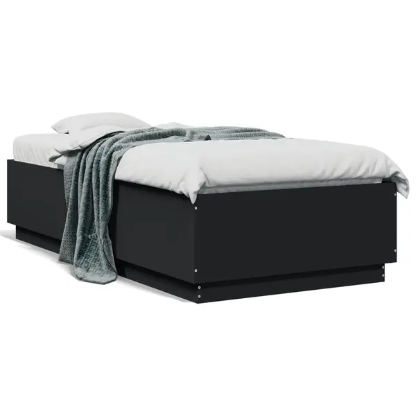 Gossi cadru de pat cu lumini led, negru, 90x190 cm, lemn prelucrat