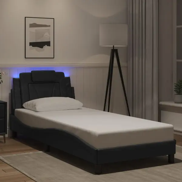 Gossi cadru de pat cu lumini led, negru, 90x190 cm, piele ecologica