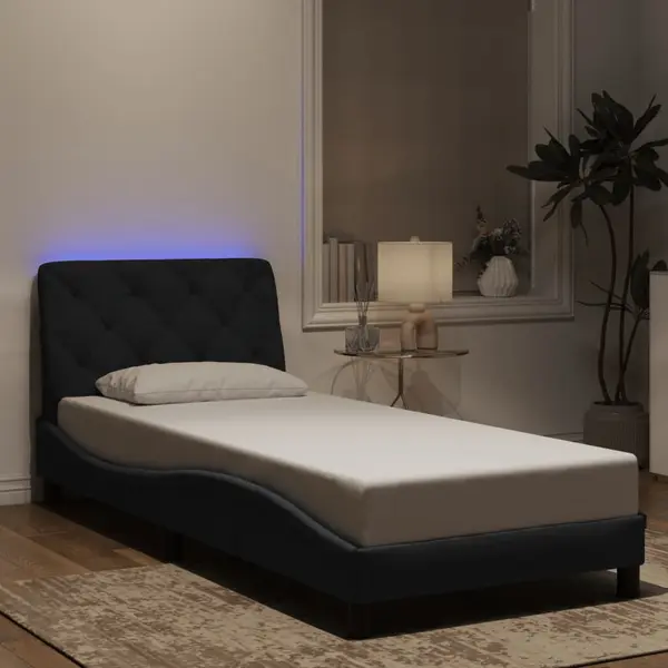 Gossi cadru de pat cu lumini led, negru, 90x200 cm, catifea