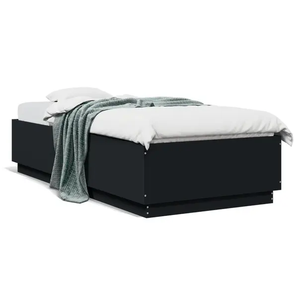 Gossi cadru de pat cu lumini led, negru, 90x200 cm, lemn prelucrat