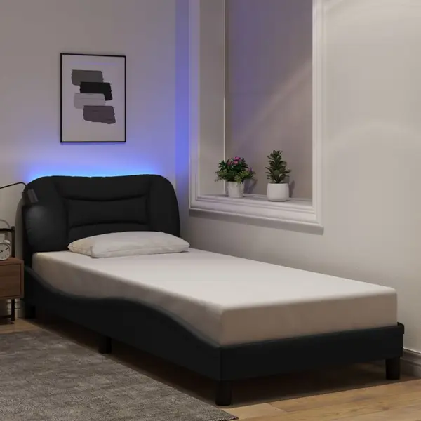 Gossi cadru de pat cu lumini led, negru, 90x200 cm, textil