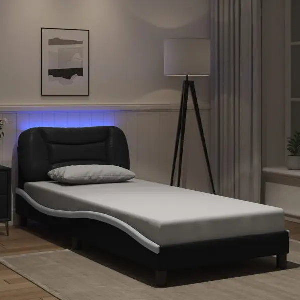 Gossi cadru de pat cu lumini led negru/alb 90x200 cm piele ecologica