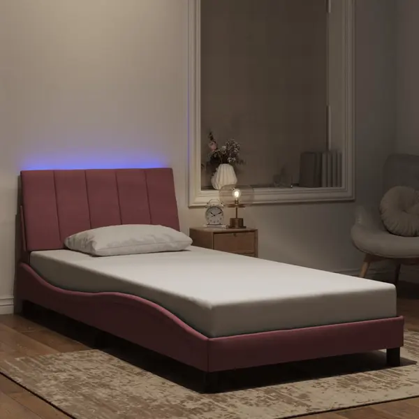 Gossi cadru de pat cu lumini led, roz, 100x200 cm, catifea