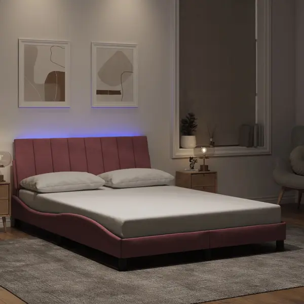 Gossi cadru de pat cu lumini led, roz, 140x200 cm, catifea