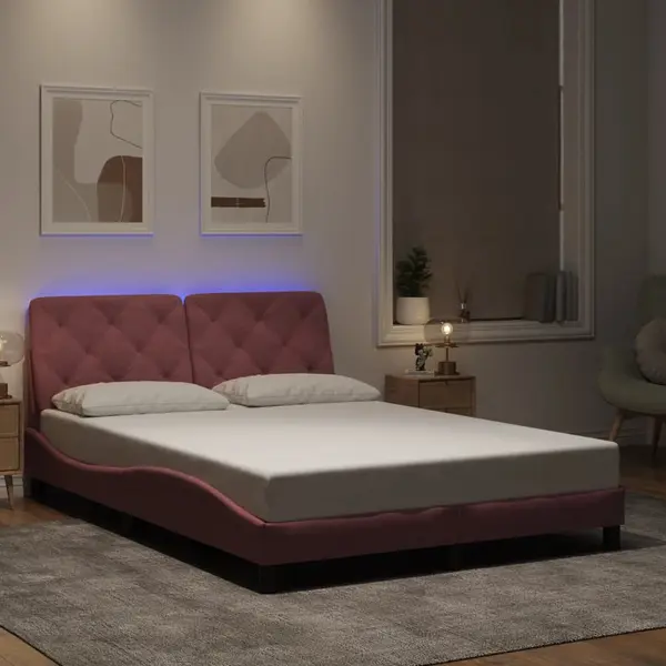 Gossi cadru de pat cu lumini led, roz, 140x200 cm, catifea