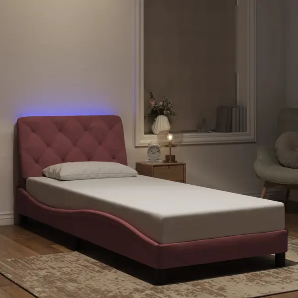 Gossi cadru de pat cu lumini led, roz, 80x200 cm, catifea
