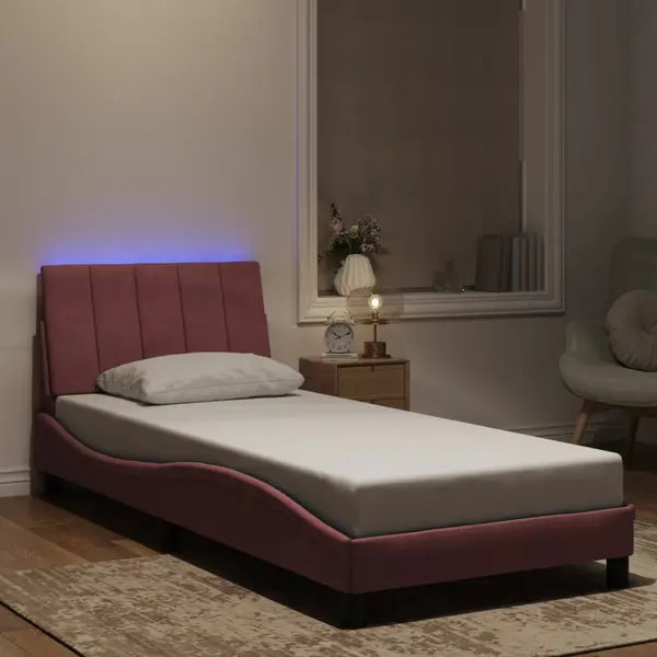 Gossi cadru de pat cu lumini led, roz, 90x200 cm, catifea