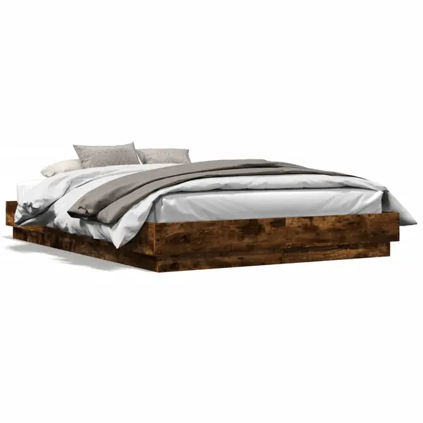Gossi cadru de pat cu lumini led, stejar fumuriu, 150x200 cm