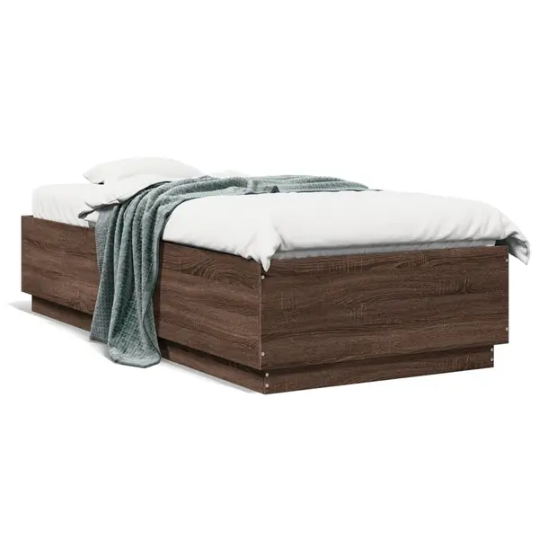 Gossi cadru de pat cu lumini led stejar maro 100x200cm lemn prelucrat