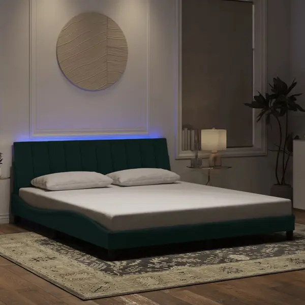 Gossi cadru de pat cu lumini led, verde inchis, 180x200 cm, catifea