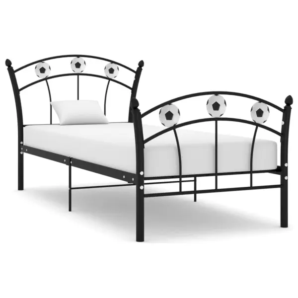 Gossi cadru de pat, cu model de fotbal, negru, 90x200 cm, metal