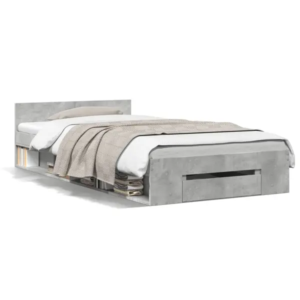 Gossi cadru de pat cu sertar, gri beton, 90x190 cm, lemn prelucrat