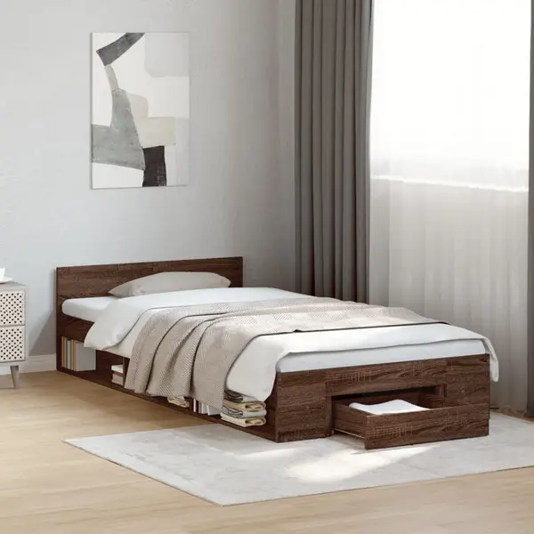 Gossi cadru de pat cu sertar stejar maro 75x190 cm lemn prelucrat