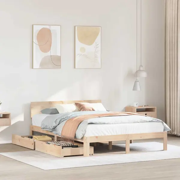 Gossi cadru de pat cu sertare, 160x200 cm, lemn masiv pin