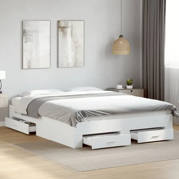 Gossi cadru de pat cu sertare, alb, 160x200 cm, lemn prelucrat