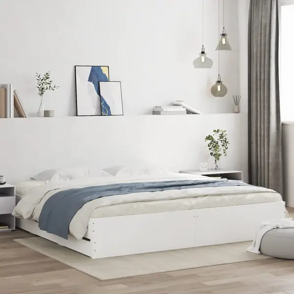 Gossi cadru de pat cu sertare, alb, 180x200 cm, lemn prelucrat