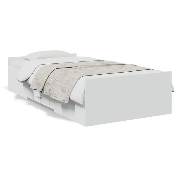 Gossi cadru de pat cu sertare, alb, 75x190 cm, lemn prelucrat