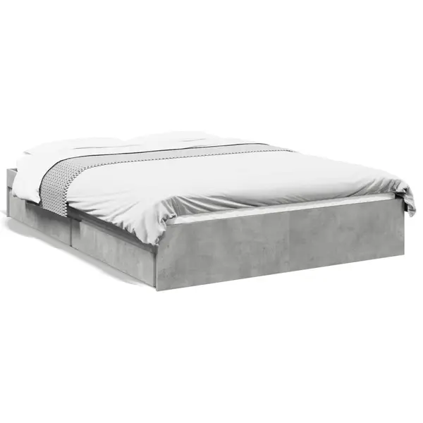 Gossi cadru de pat cu sertare, gri beton, 135x190 cm, lemn prelucrat