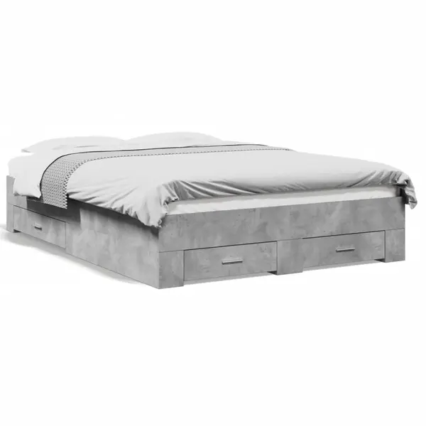 Gossi cadru de pat cu sertare, gri beton, 135x190 cm, lemn prelucrat