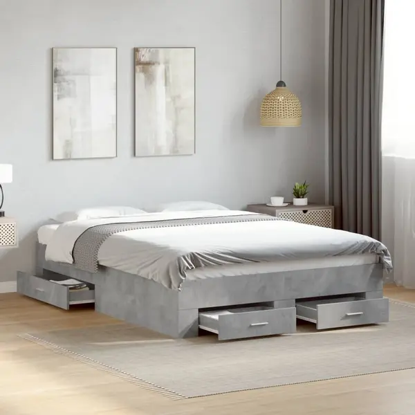 Gossi cadru de pat cu sertare, gri beton, 140x190 cm, lemn prelucrat