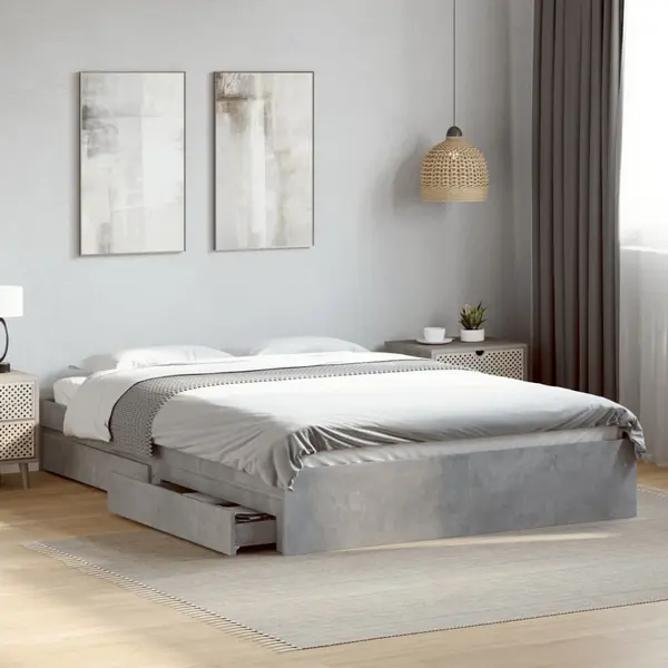 Gossi cadru de pat cu sertare, gri beton, 150x200 cm, lemn prelucrat