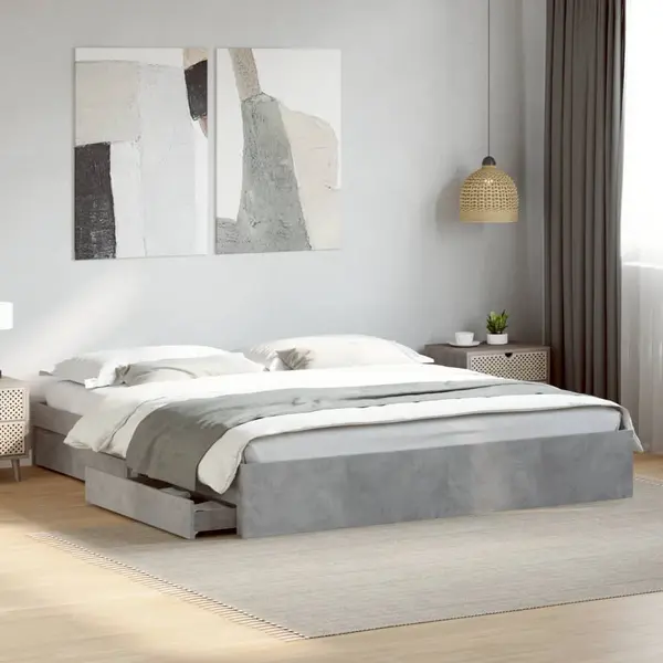 Gossi cadru de pat cu sertare, gri beton, 180x200 cm, lemn prelucrat