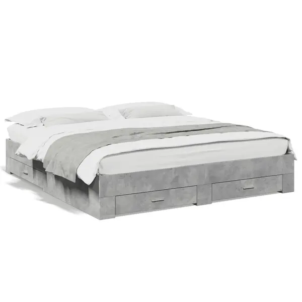 Gossi cadru de pat cu sertare, gri beton, 180x200 cm, lemn prelucrat