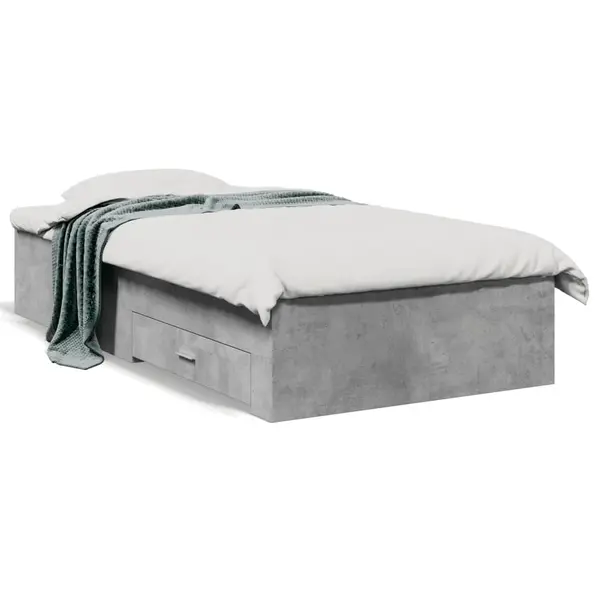Gossi cadru de pat cu sertare, gri beton, 75x190 cm, lemn prelucrat