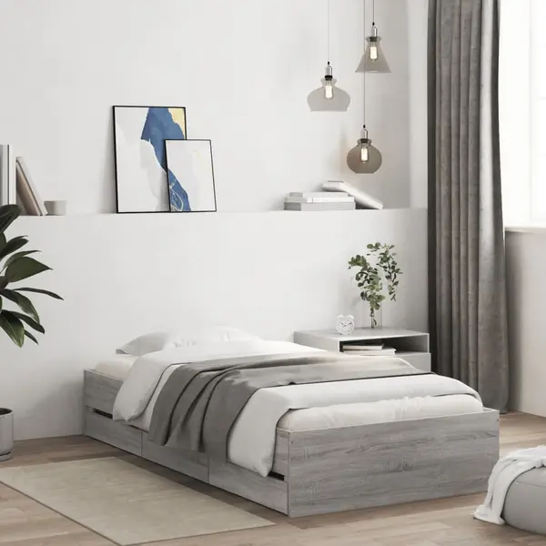 Gossi cadru de pat cu sertare gri sonoma 100x200 cm lemn prelucrat