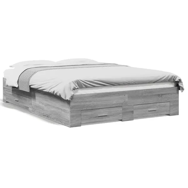 Gossi cadru de pat cu sertare, gri sonoma, 135x190 cm, lemn prelucrat