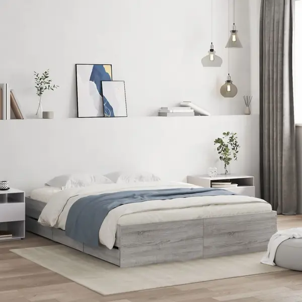 Gossi cadru de pat cu sertare gri sonoma 150x200 cm lemn prelucrat