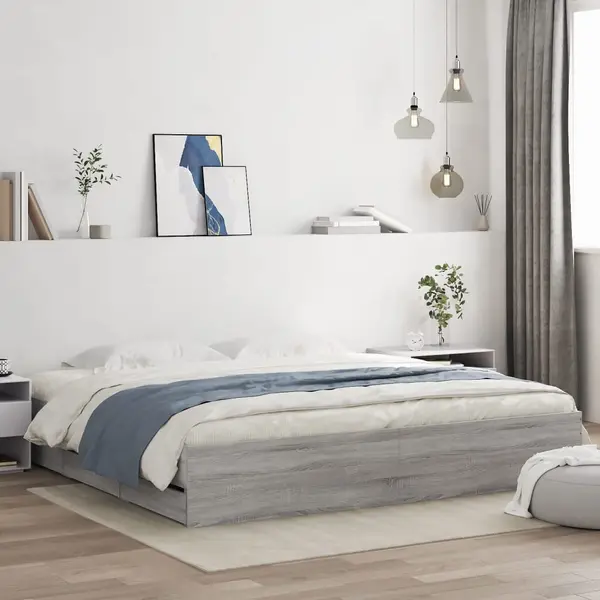 Gossi cadru de pat cu sertare, gri sonoma, 160x200 cm lemn prelucrat