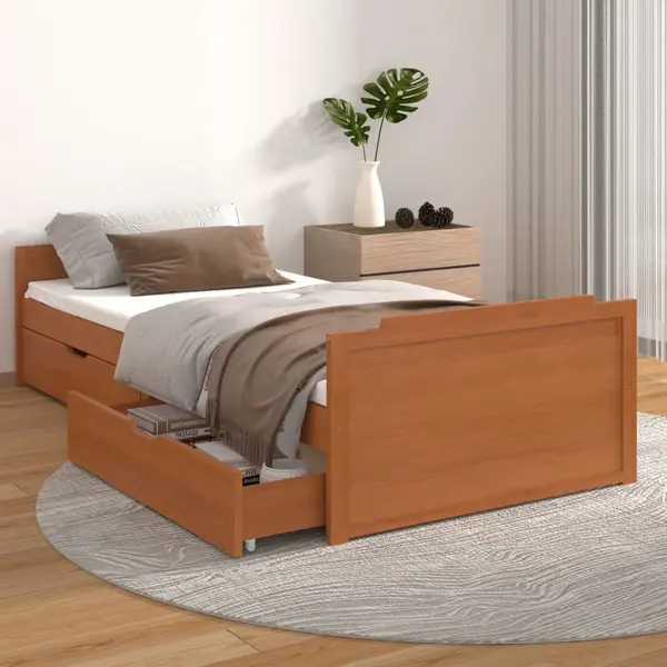 Gossi cadru de pat cu sertare, maro miere, 90x200 cm lemn masiv pin