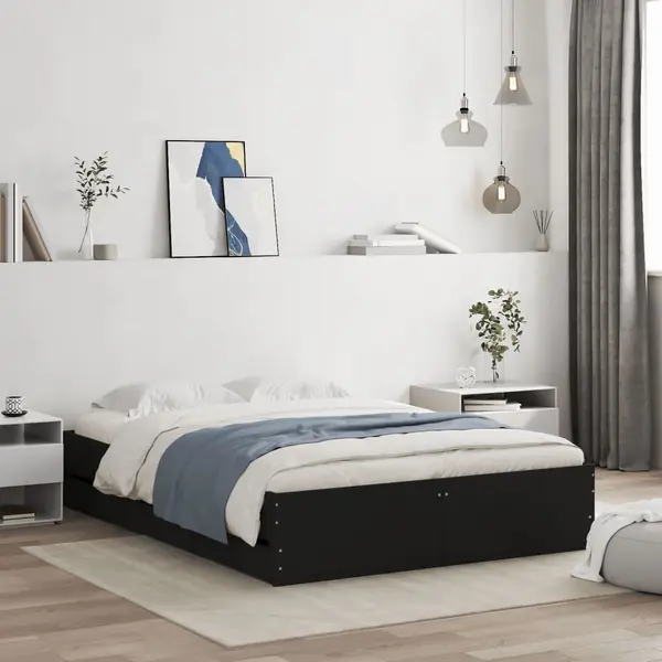 Gossi cadru de pat cu sertare, negru, 120x190 cm, lemn prelucrat