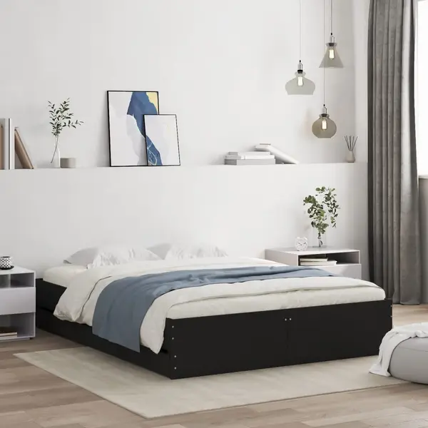 Gossi cadru de pat cu sertare, negru, 140x190 cm, lemn prelucrat
