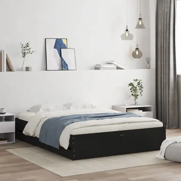 Gossi cadru de pat cu sertare, negru, 140x200 cm, lemn prelucrat