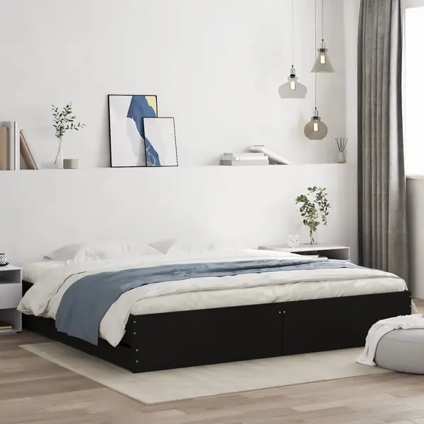 Gossi cadru de pat cu sertare, negru, 160x200 cm, lemn prelucrat