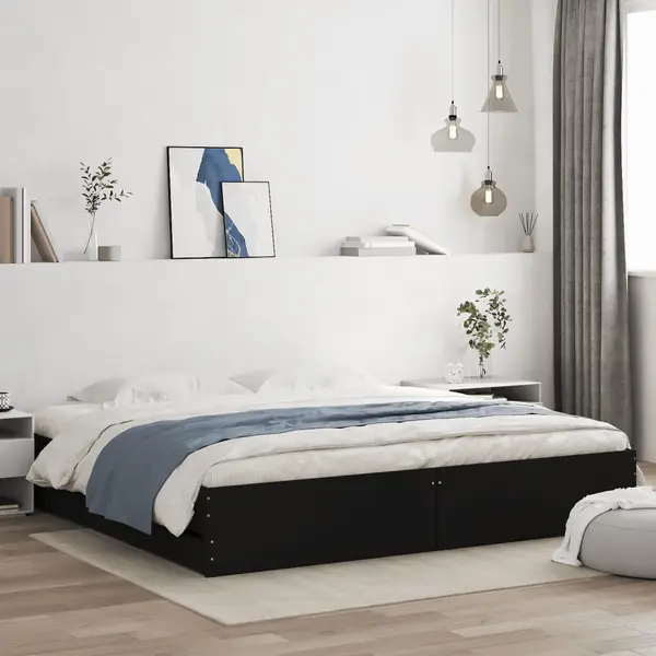 Gossi cadru de pat cu sertare, negru, 180x200 cm, lemn prelucrat