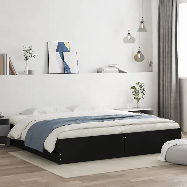 Gossi cadru de pat cu sertare negru 200x200 cm lemn prelucrat