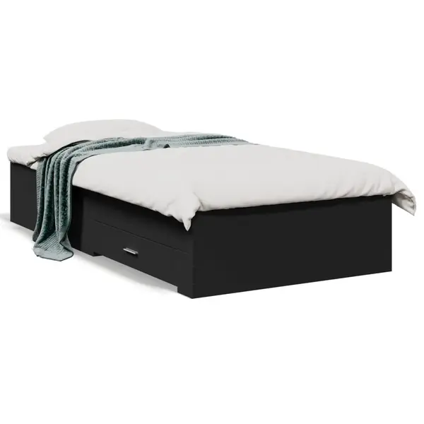 Gossi cadru de pat cu sertare, negru, 75x190 cm, lemn prelucrat