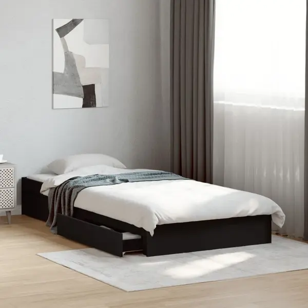 Gossi cadru de pat cu sertare, negru, 90x190 cm, lemn prelucrat